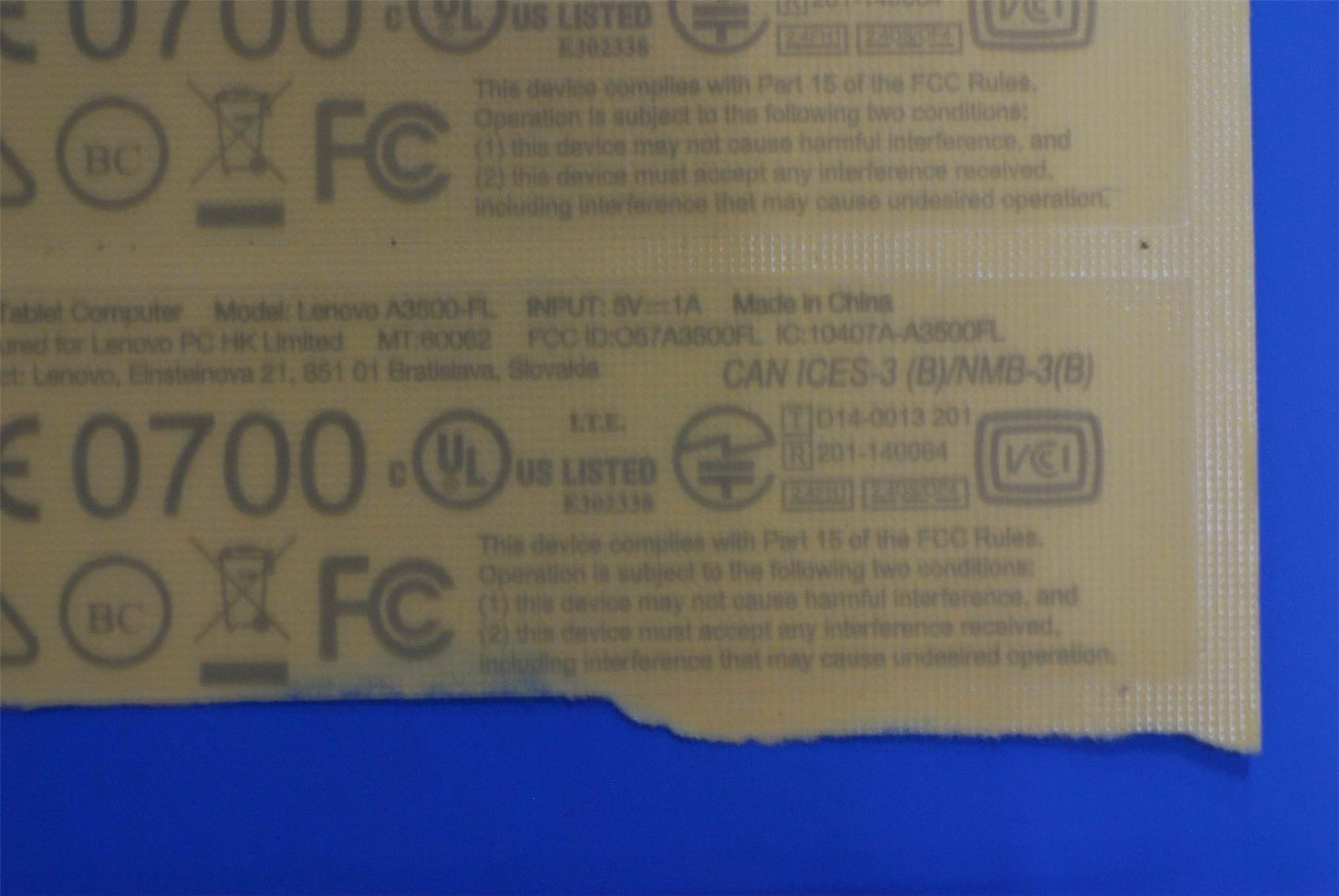Lenovo A3500 Handset Label&*70152247 CS 5L19A6MWGF