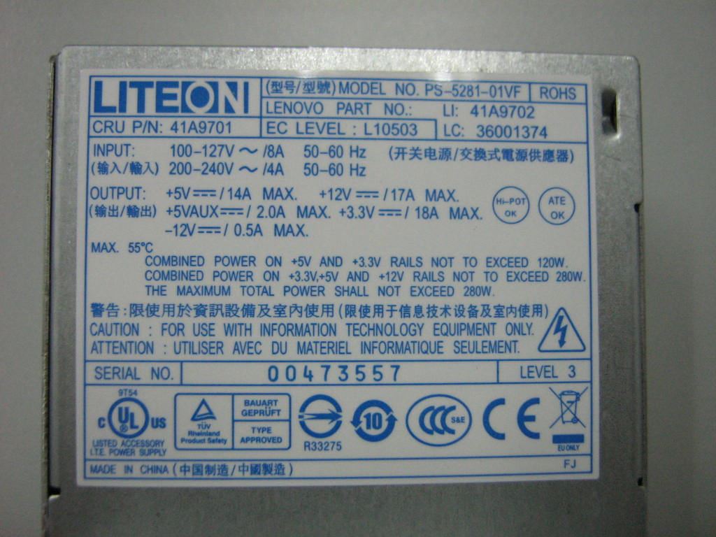 Lenovo ThinkCentre M58 M58e A58 A57 Power Supply PSU Power 41A9701