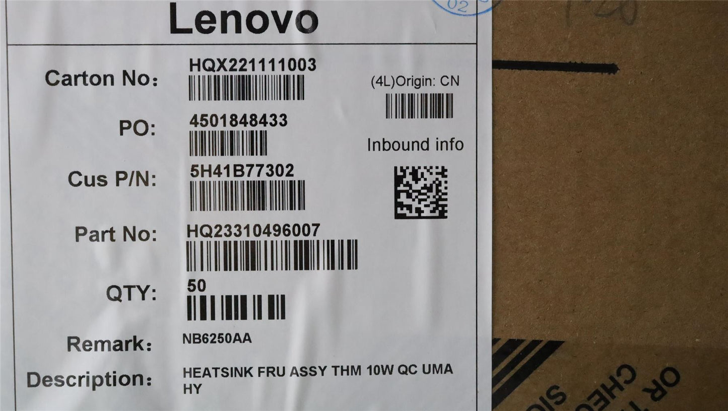 Lenovo HEATSINK FRU ASSY THM 10W QC UMA Peak 5H41B77301