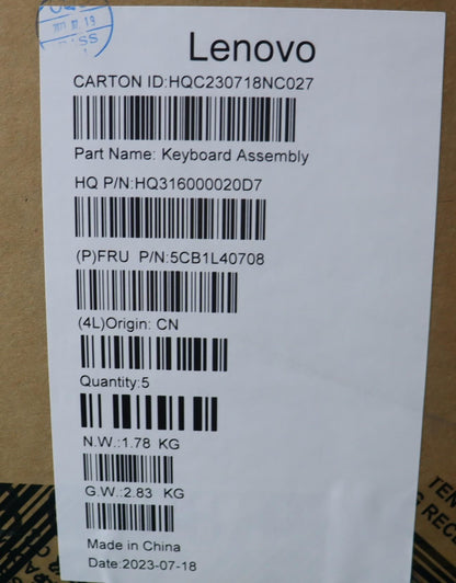 Lenovo Upper Case ASM_THAI H 82Y7 TT PS 5CB1L40708
