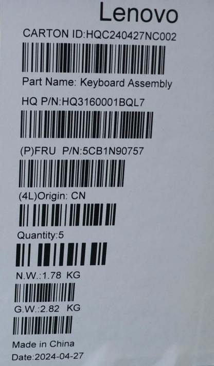 Lenovo Upper Case ASM BEL H 83E3 LG PST 5CB1N90757
