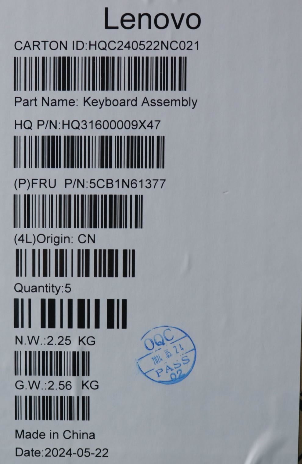 Lenovo Upper Case ASM_BEL H83DR CB STO GY 5CB1N61377