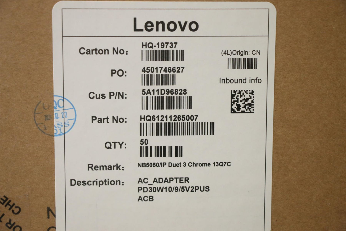 Lenovo Chrome 5 13Q7C6 IP 3 11Q727 EDU AC Charger Adapter Power supply 5A11D96828
