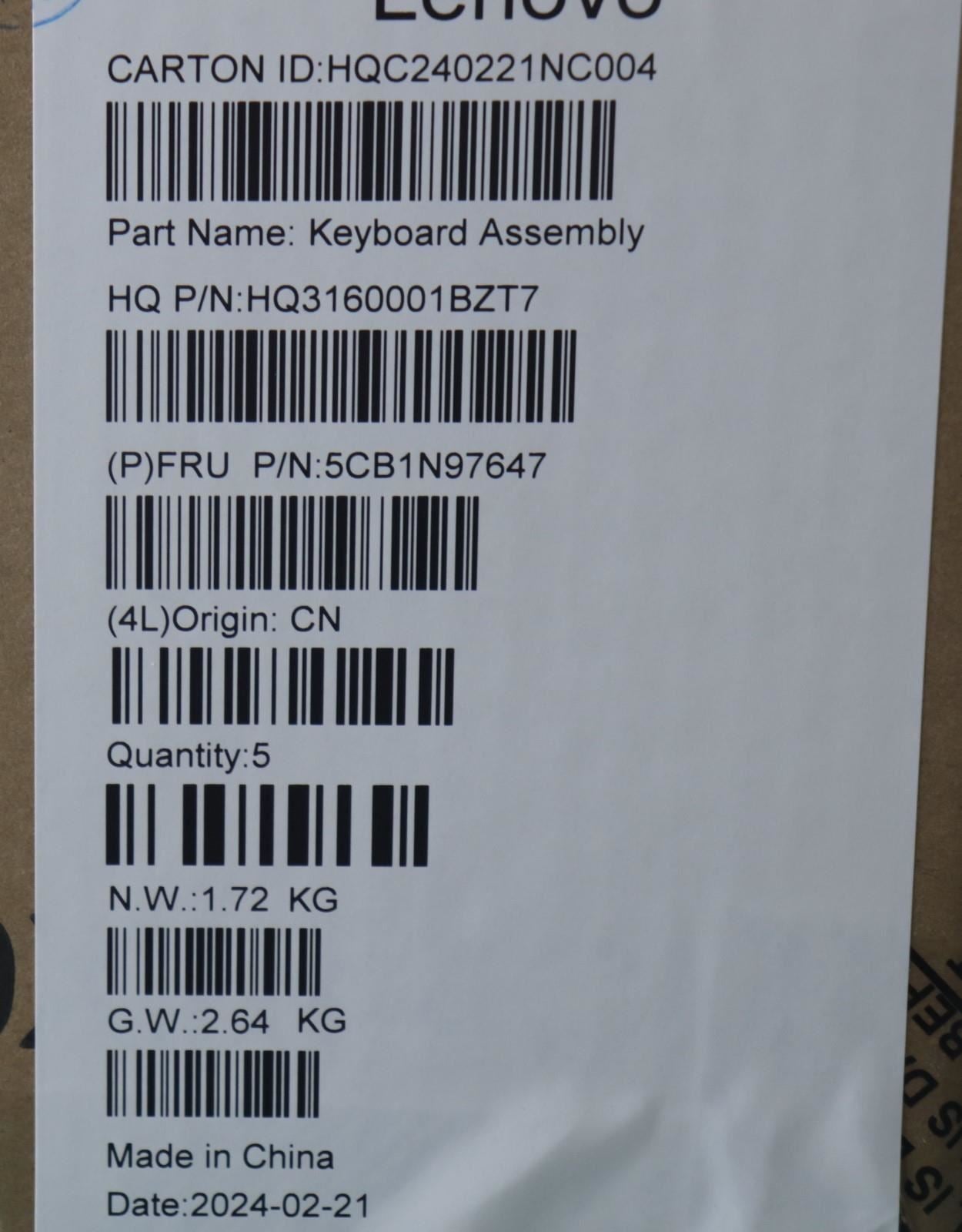 Lenovo UpperCaseASM GER H83DJ NFP SG 5CB1N97647