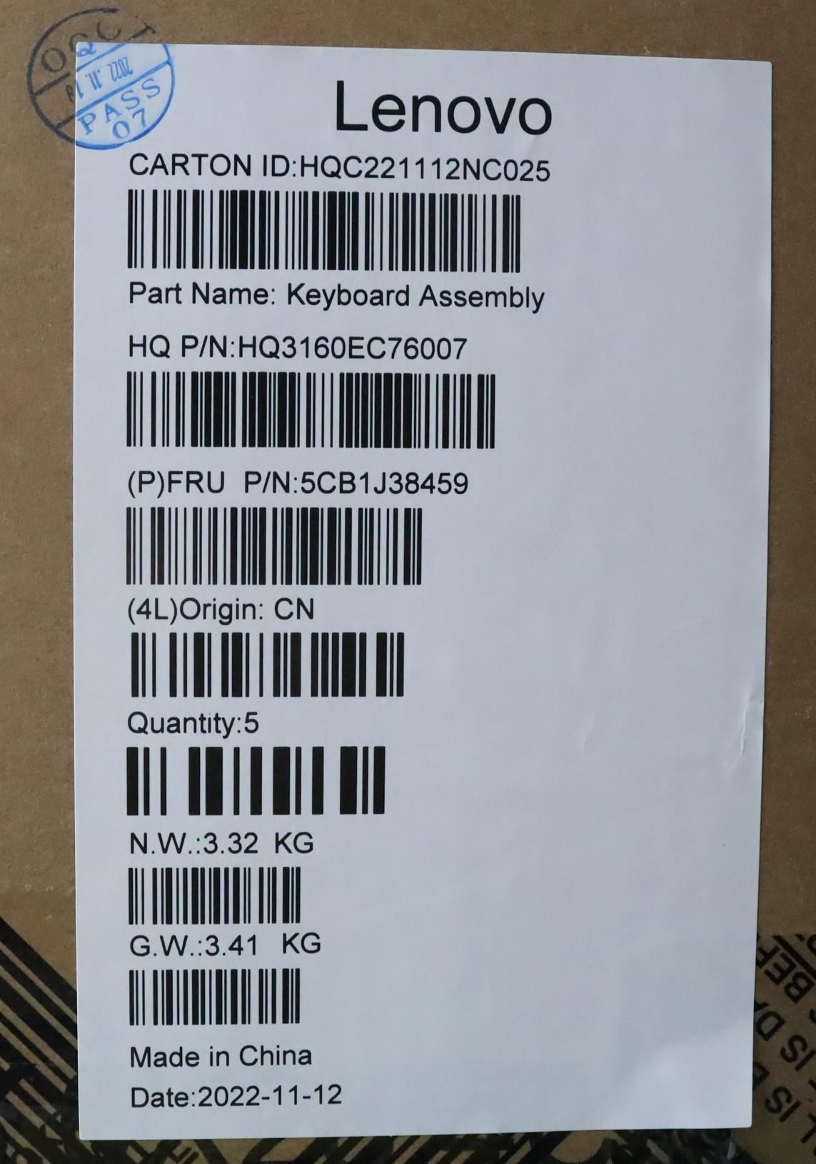 Lenovo Yoga 7 16ARH7 Palmrest Cover Touchpad Keyboard UK Storm Grey 5CB1J38459