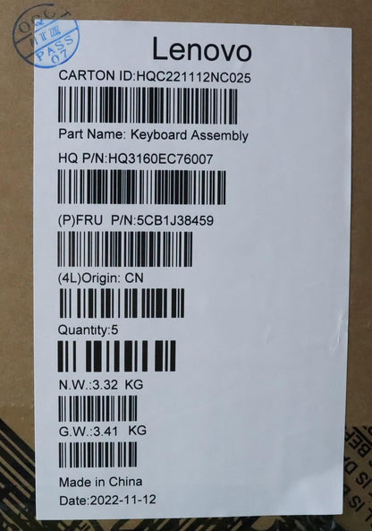Lenovo Yoga 7 16ARH7 Palmrest Cover Touchpad Keyboard UK Storm Grey 5CB1J38459
