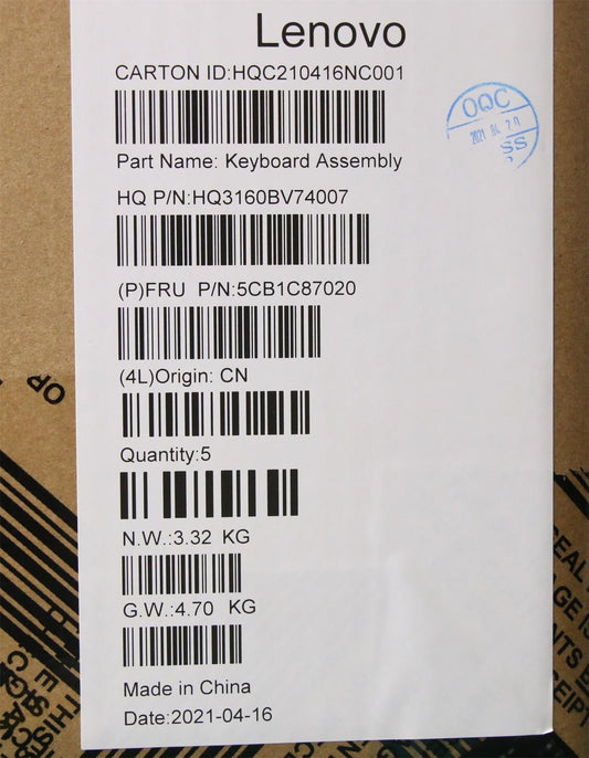 Lenovo Pro 5 Pro-16IHU6 Keyboard Palmrest Top Cover US Black 5CB1C87020