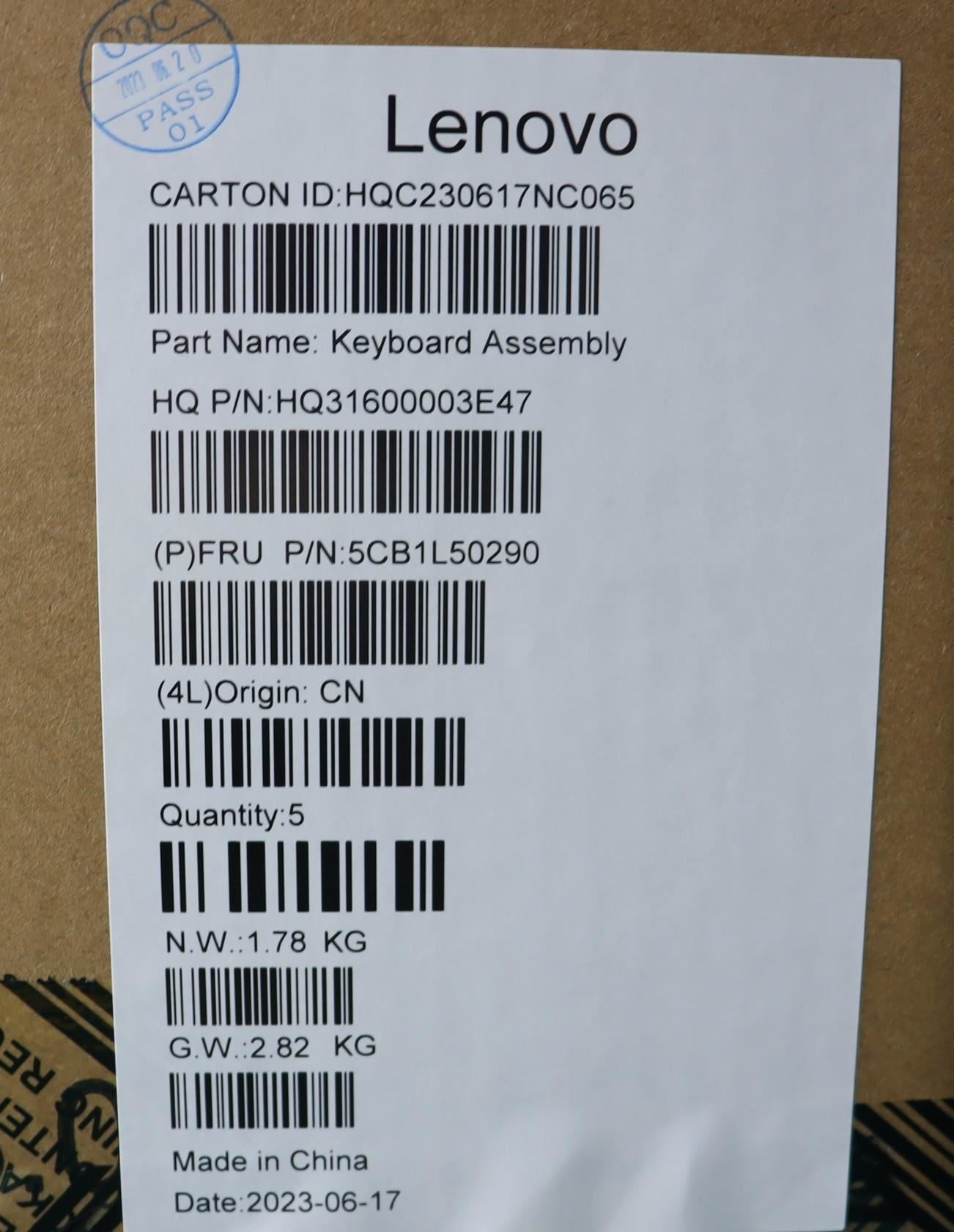 Lenovo Upper Case ASM_TC H 83AU STGY NPS 5CB1L50290