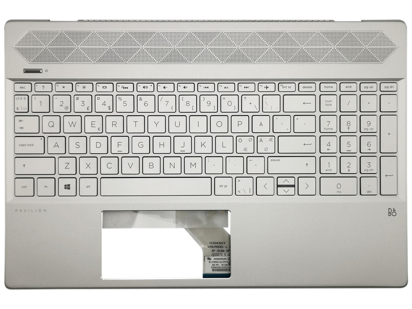 HP Pavilion 15-CW 15-CS Palmrest Cover Keyboard Nordic Silver Backlit L24752-DH1