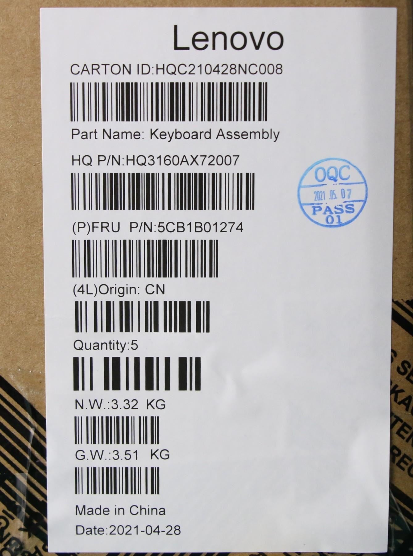 Lenovo IdeaPad 7 13ITL05 Keyboard Palmrest Top Cover UK Iron Grey 5CB1B01274