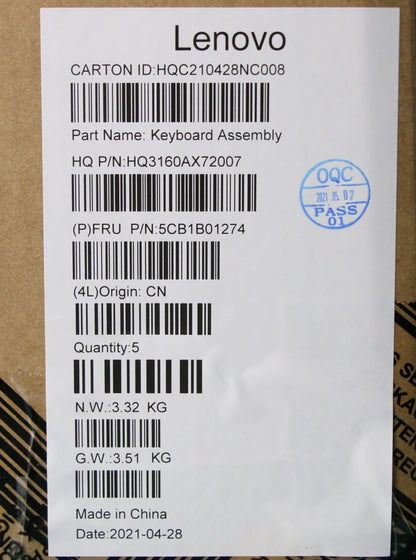 Lenovo IdeaPad 7 13ITL05 Keyboard Palmrest Top Cover UK Iron Grey 5CB1B01274