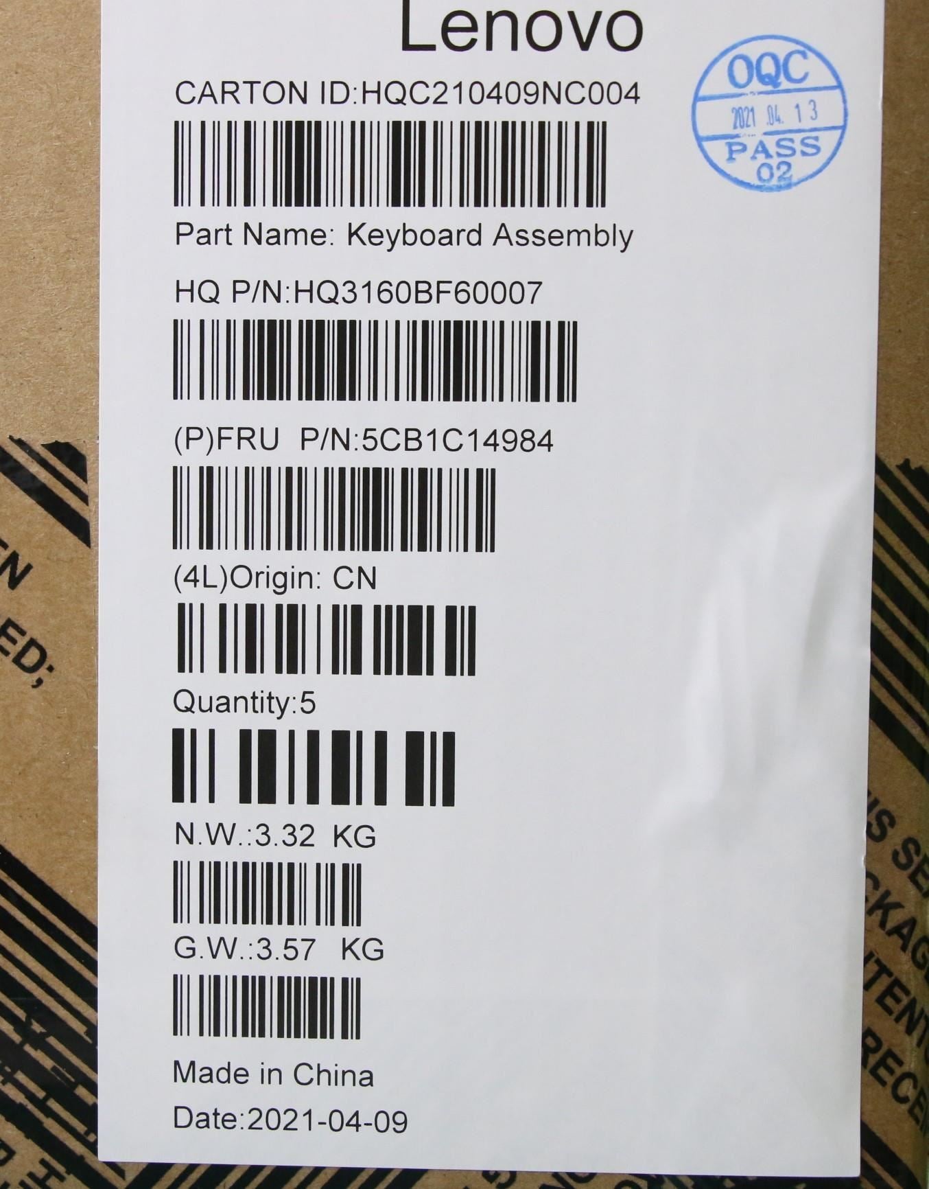 Lenovo IdeaPad 7 13ACN05 Keyboard Palmrest Top Cover US Europe Silver 5CB1C14984