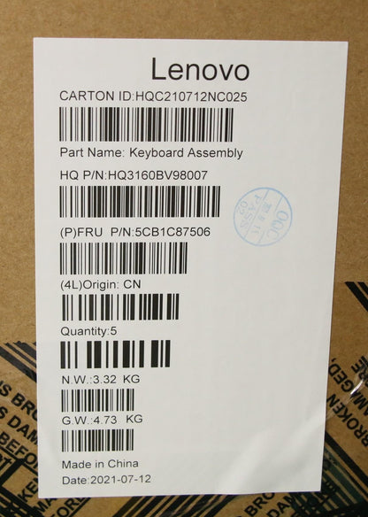Lenovo Pro 5 Pro-16IHU6 Keyboard Palmrest Top Cover UK Black 5CB1C87506