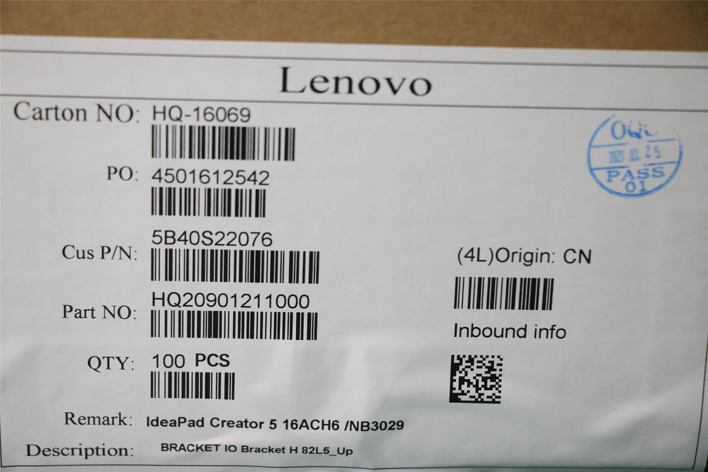 Lenovo 5B40S22076 IO Bracket H 82L5_Up
