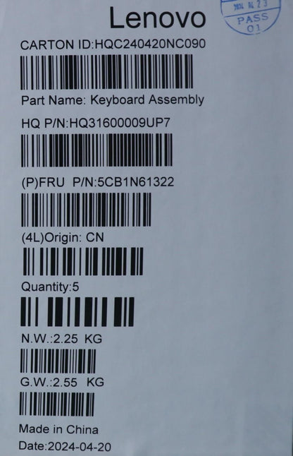Lenovo Upper Case ASM_BUL H83DR LG STO GY 5CB1N61322