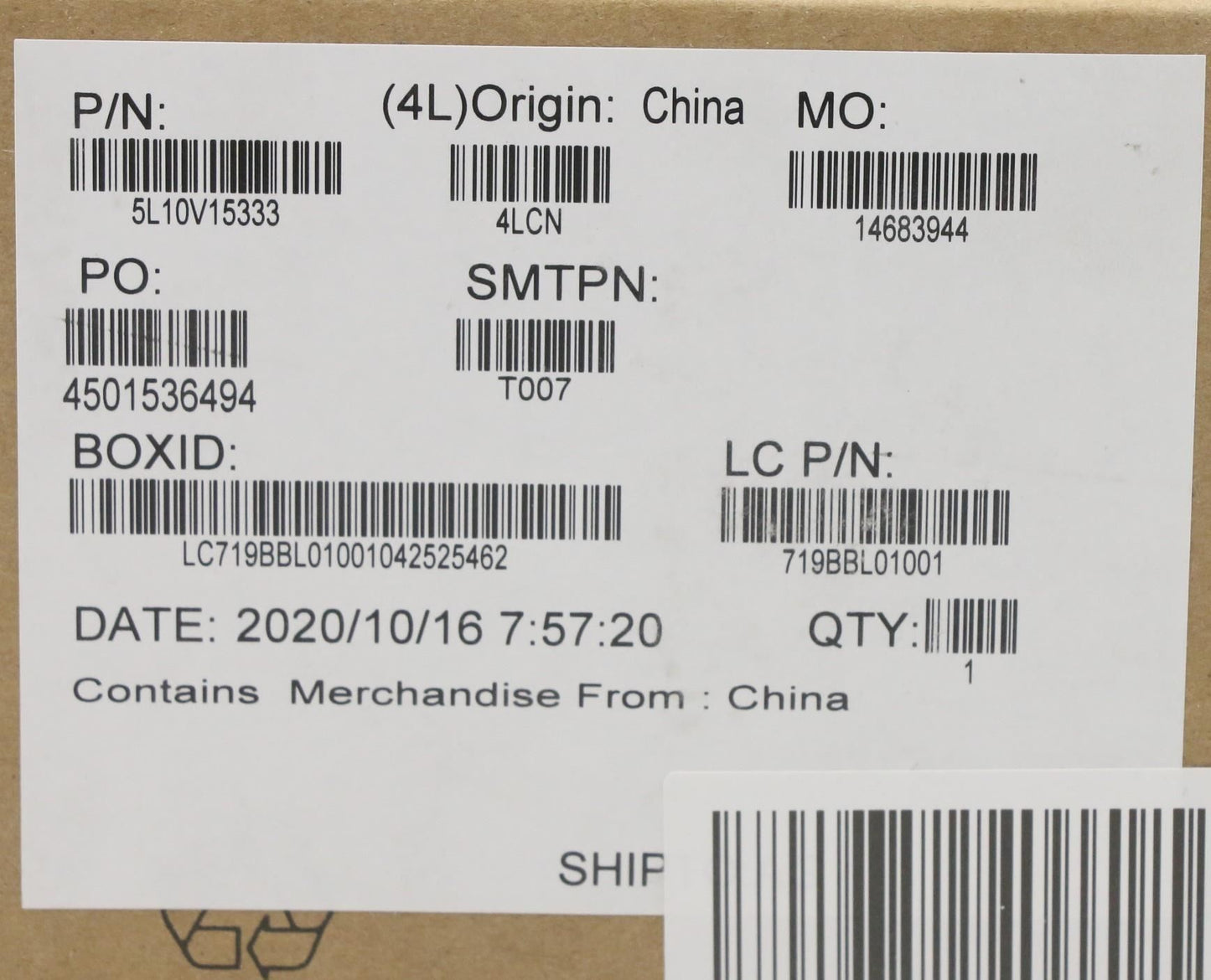 Lenovo LABEL FRU System Label SR 5L10V15333