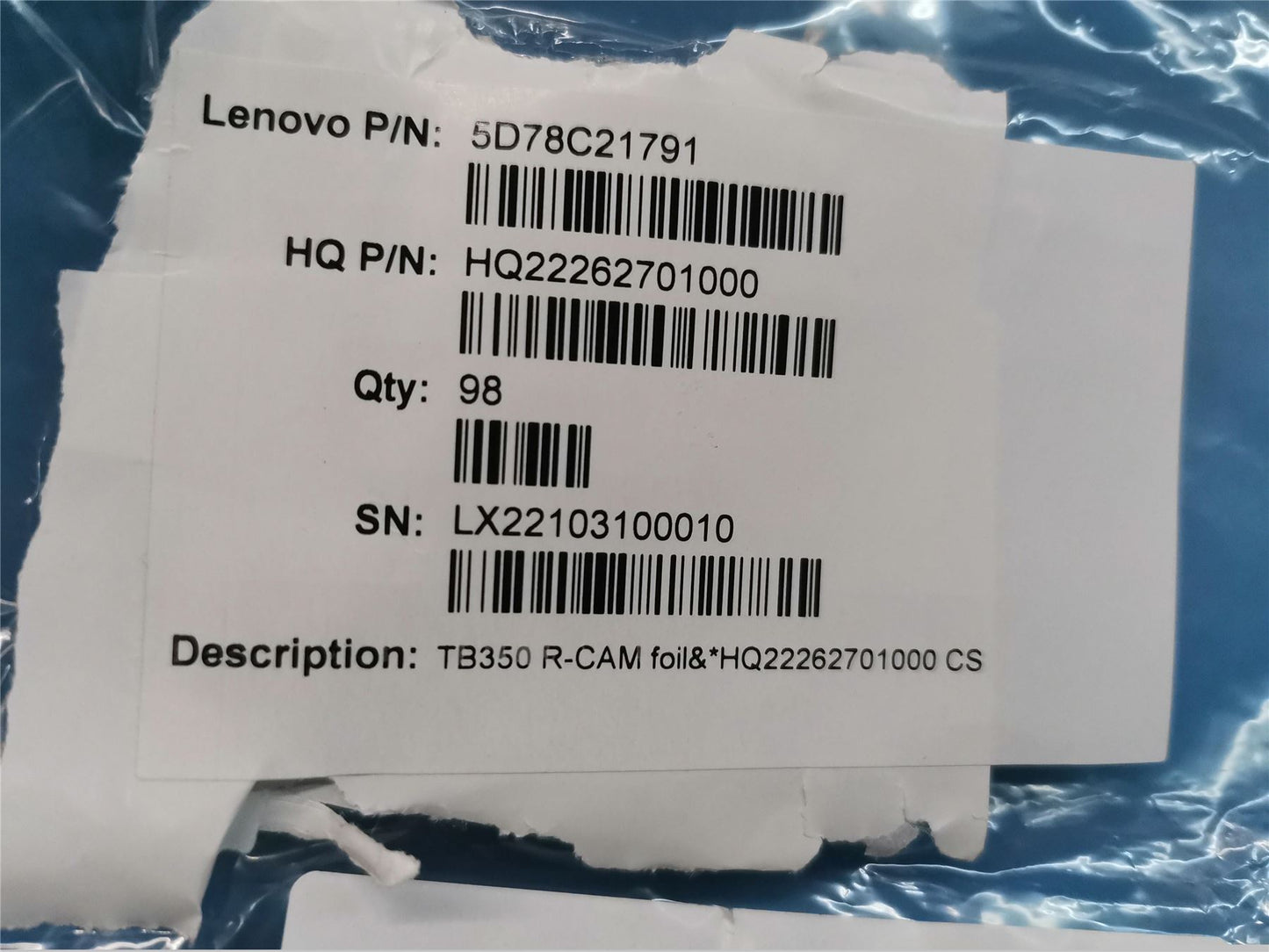 Lenovo TB350 R-CAM foil&*HQ22262701000 CS 5D78C21791