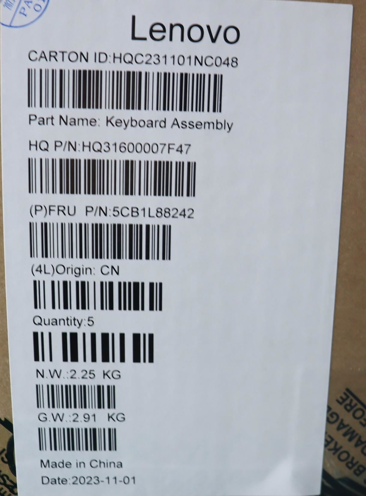 Lenovo COVER Upper Case ASM_ITA_H 83E0_NFP_MIGY 5CB1L88242