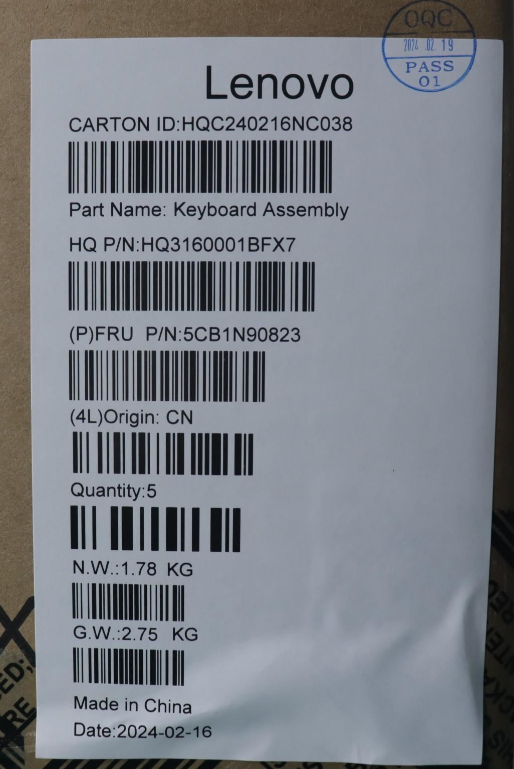 Lenovo Upper Case ASM CZE/SLK H 83D3 ARGY 5CB1N90823