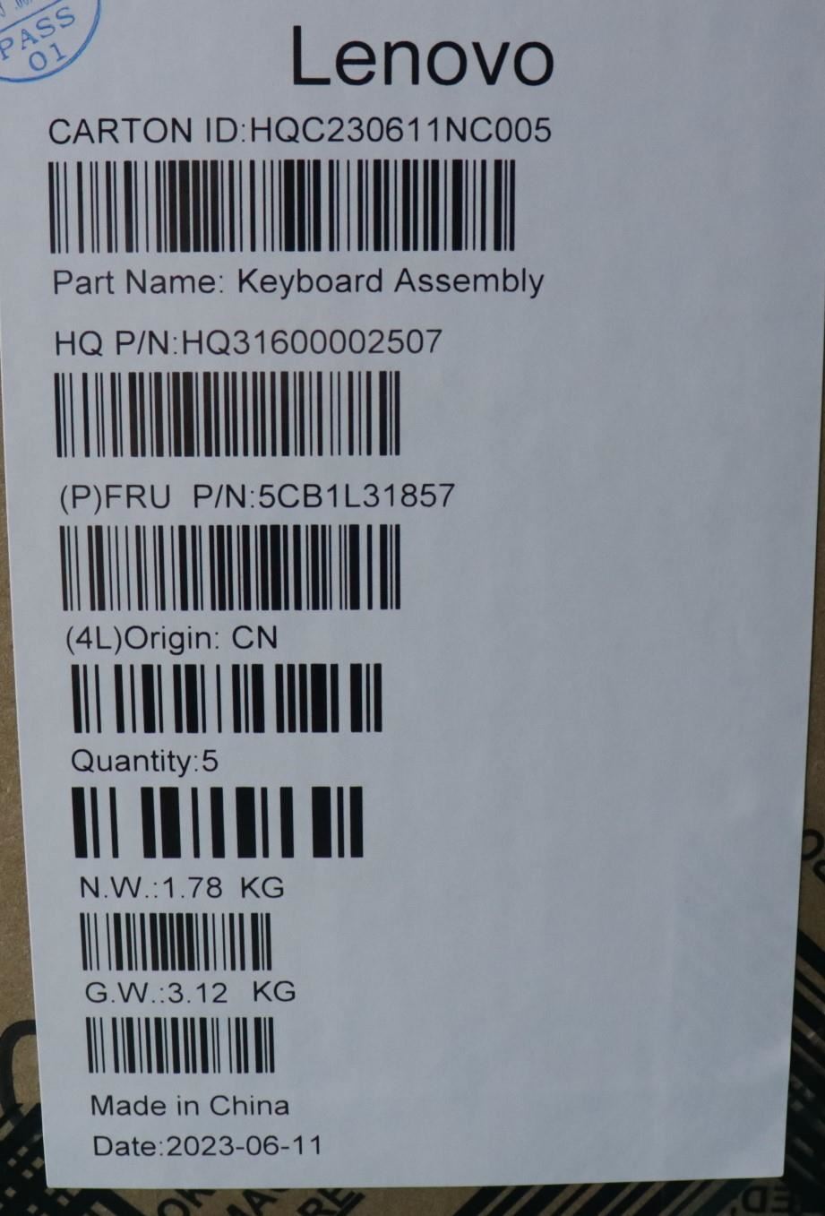 Lenovo Yoga 7 16IRL8 Keyboard Palmrest Top Cover US Euro Storm Grey 5CB1L31857
