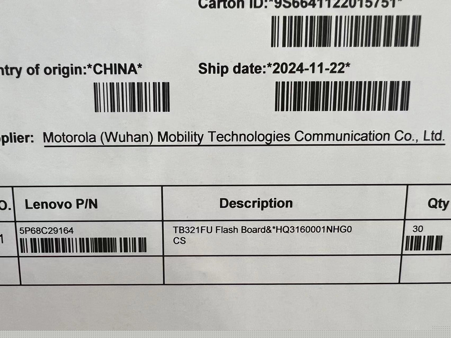 Lenovo TB321FU Board&*HQ3160001NHG0 CS Flash Board 5P68C29164