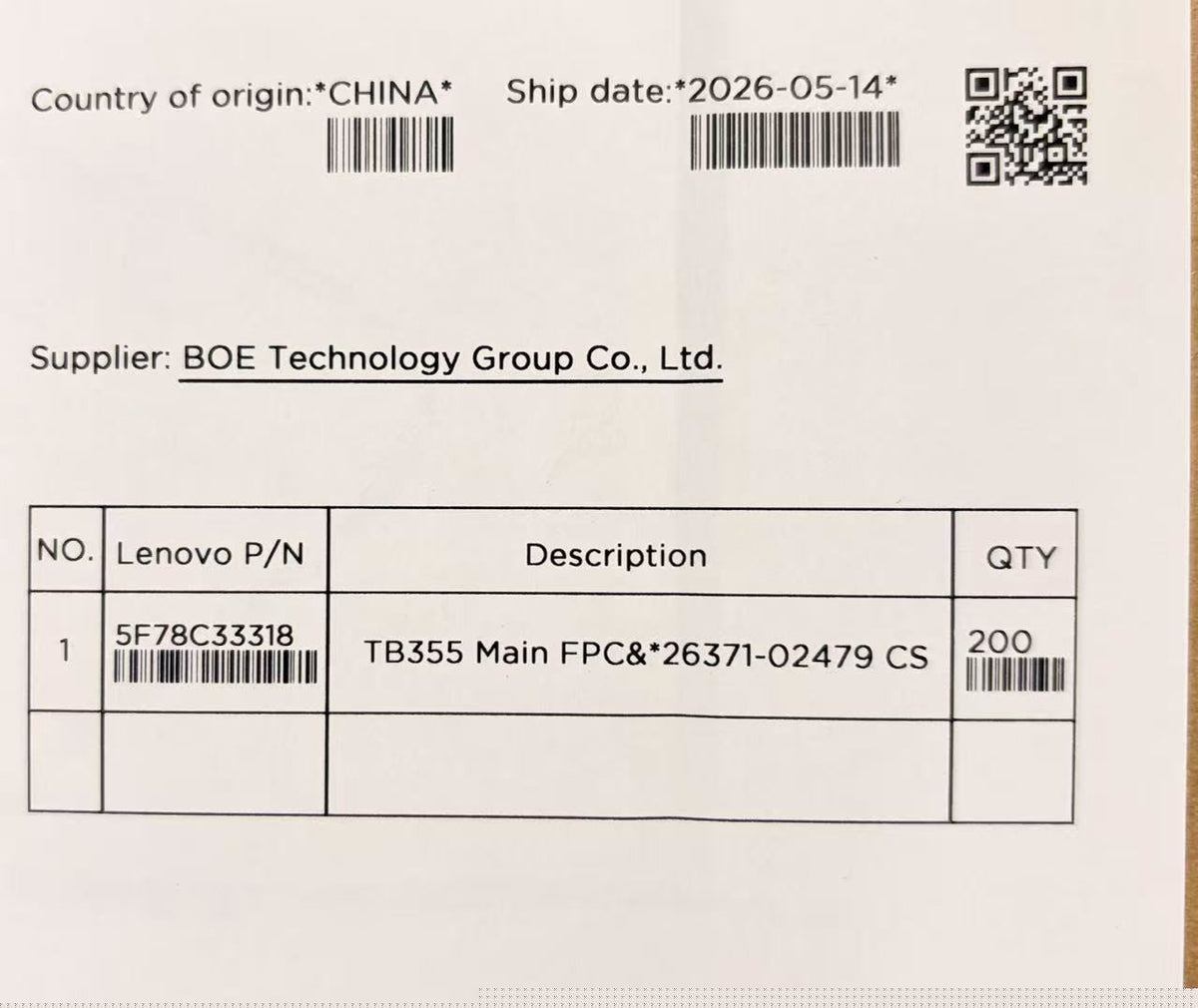 Lenovo TB355 Main FPC&*26371-02479 CS FPC Board 5F78C33318