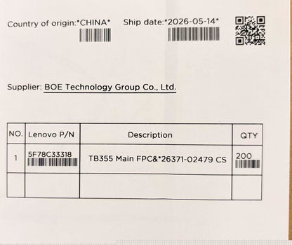 Lenovo TB355 Main FPC&*26371-02479 CS FPC Board 5F78C33318