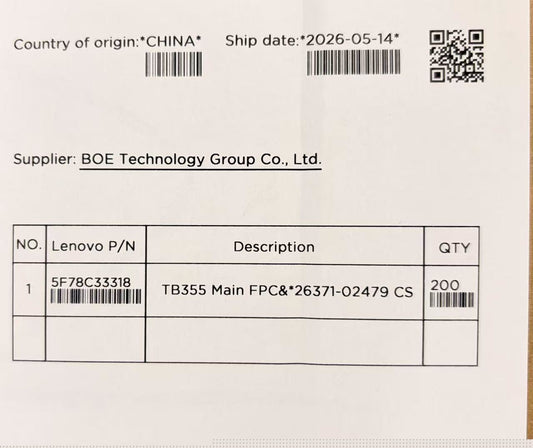 Lenovo TB355 Main FPC&*26371-02479 CS FPC Board 5F78C33318