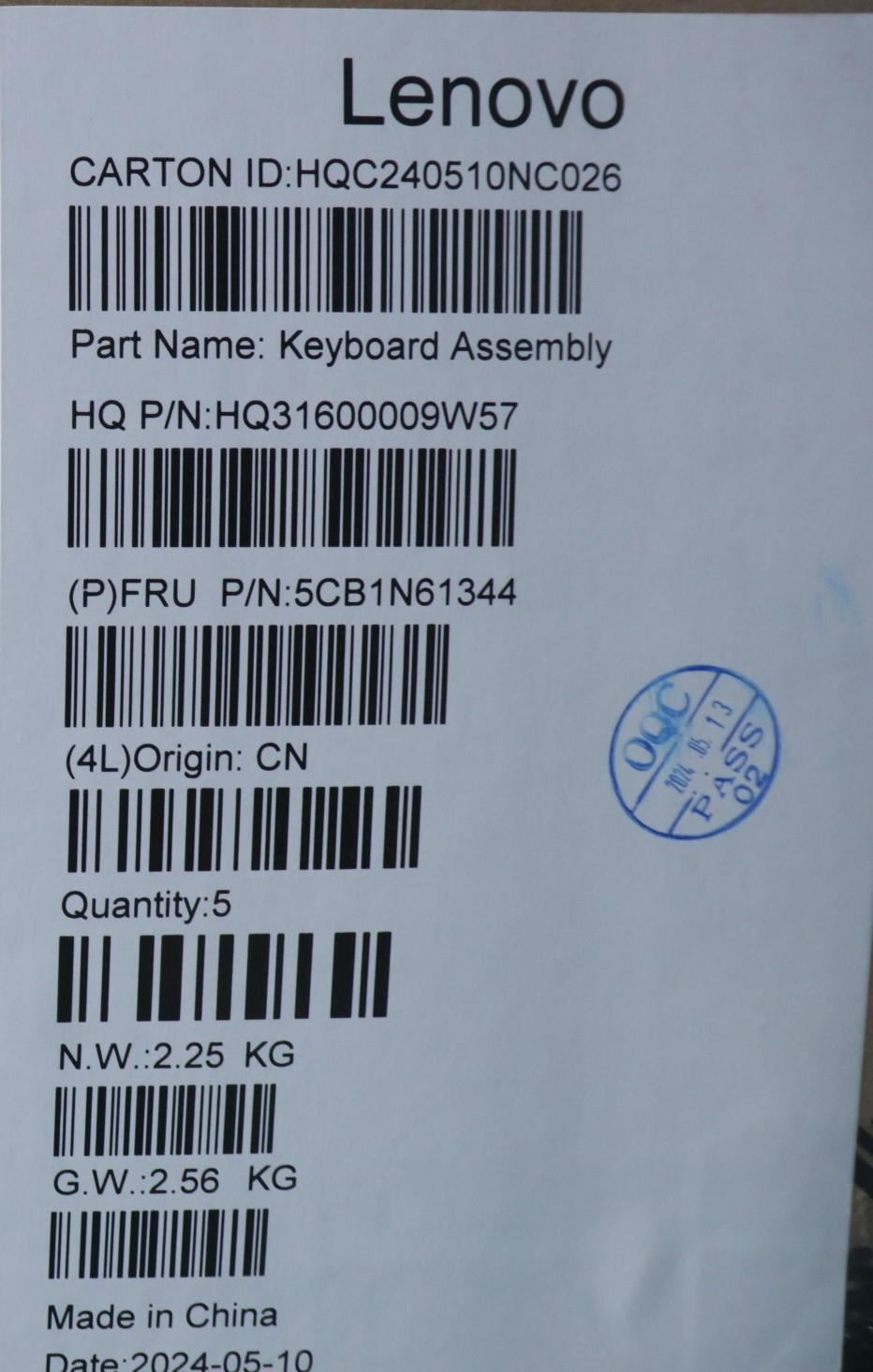 Lenovo Upper Case ASM_NORDIC H83DR LG GY 5CB1N61344