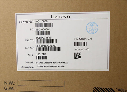 Lenovo Pro 5 Pro-16ACH6 5 Pro-16IHU6 Hinge Cap Strip Trim Cover Grey 5CB1C74899
