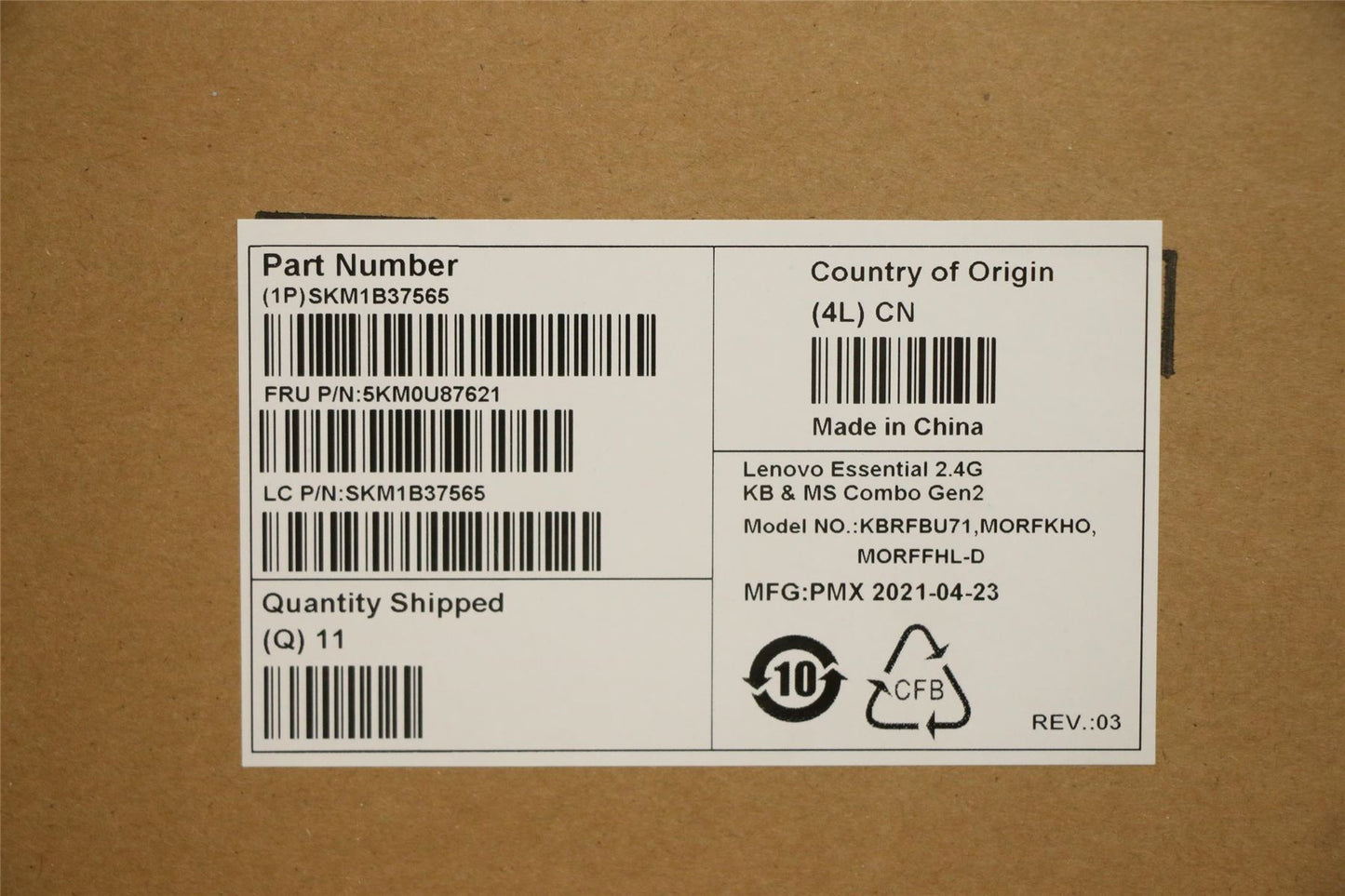 Lenovo Primax R71_G2 2.4G BKG US_EU 5KM0U87621