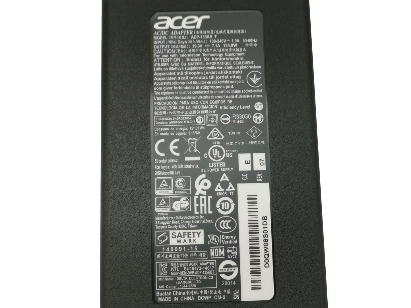 Acer X34P XR342CK AC Power Adapter Charger Supply 135W 19V 7.1A 25.T8JM2.001