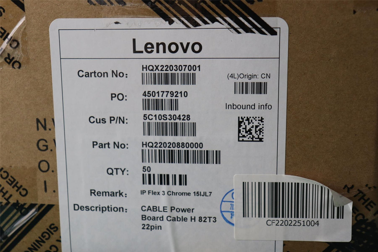 Lenovo Power Board Cable H 82T3 22pin 5C10S30428