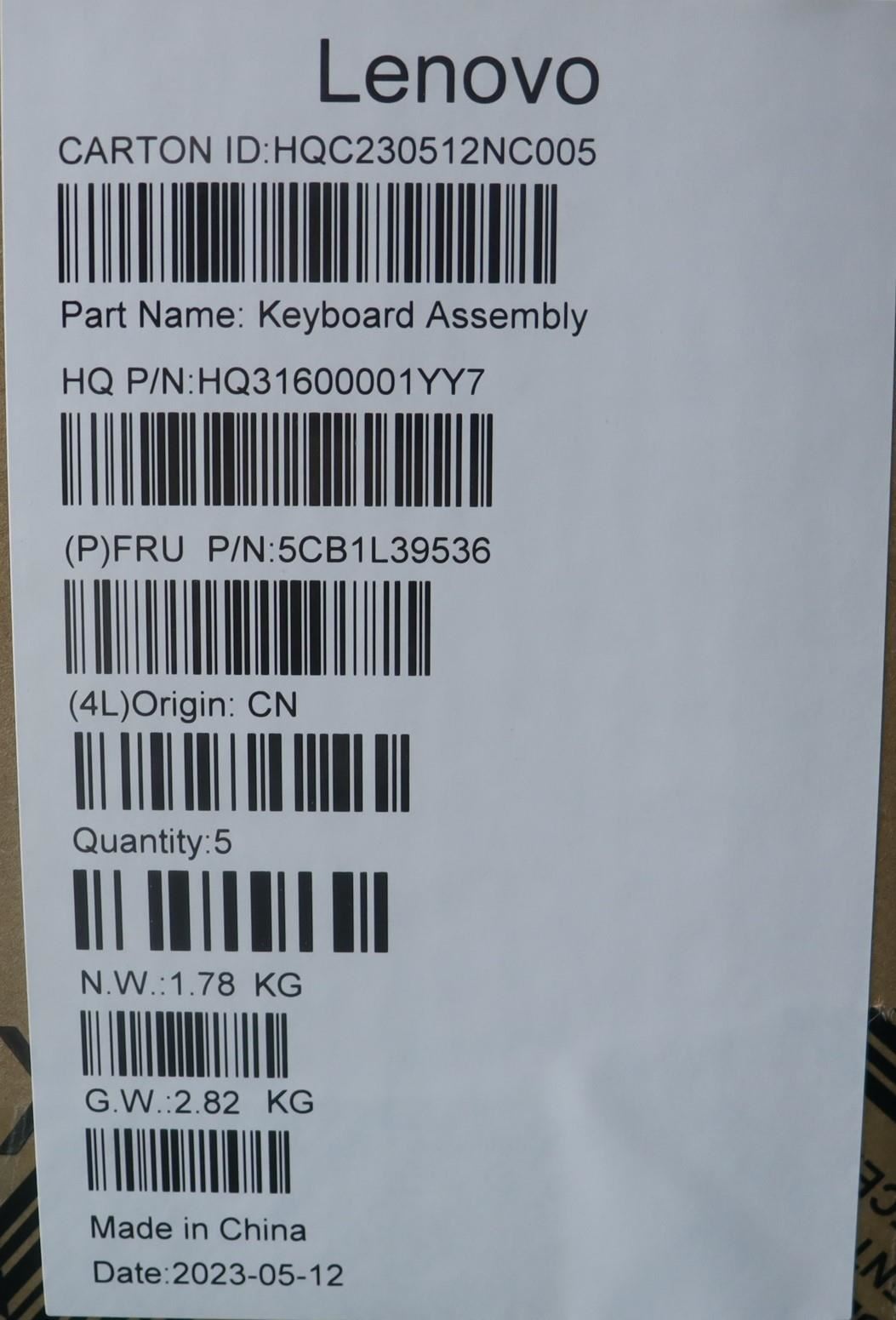 Lenovo Upper Case ASM_GER H 82Y7 TT NPS 5CB1L39536