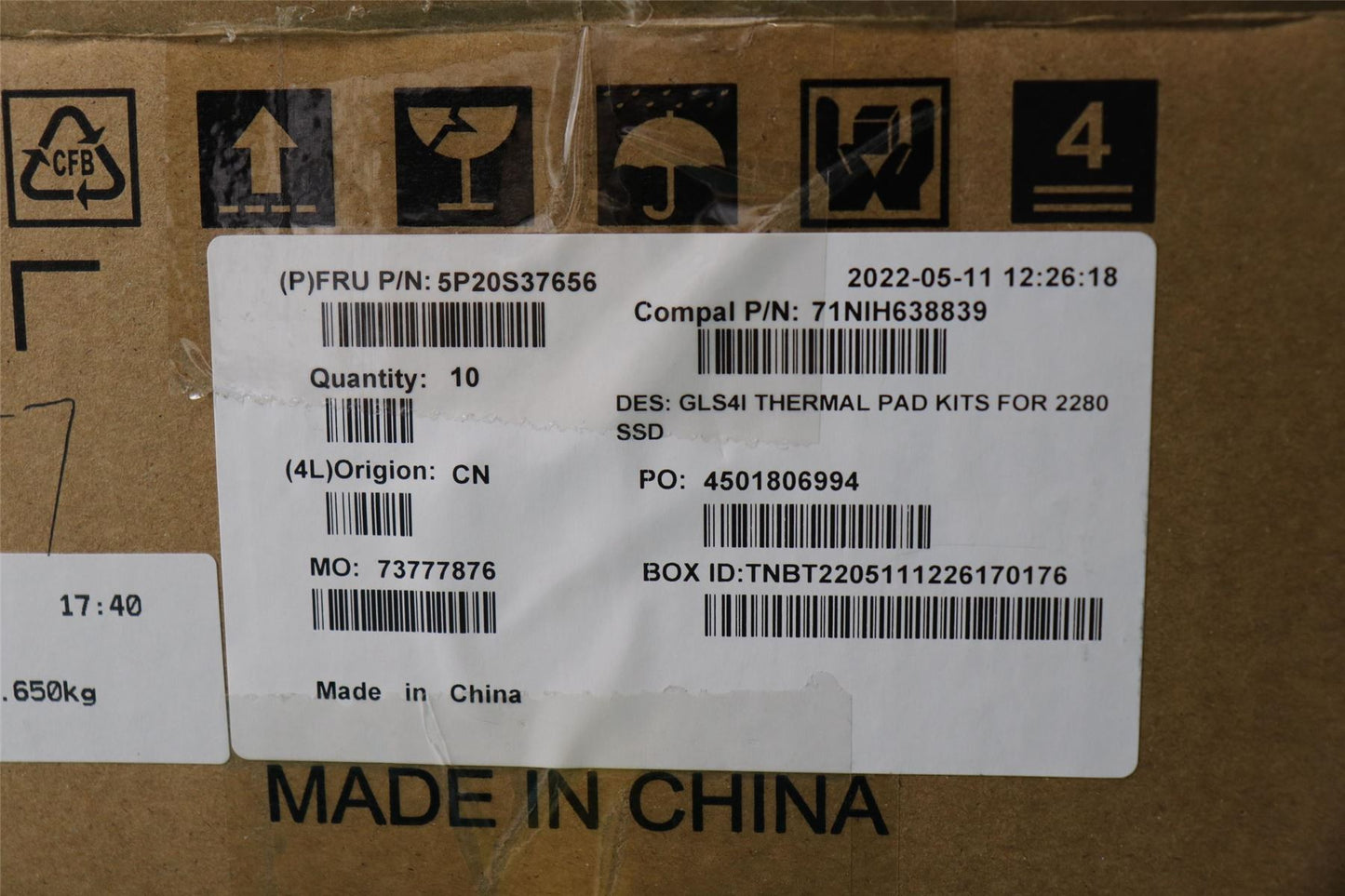 Lenovo Thermalpad C 82SD for 2280 SSD 5P20S37656