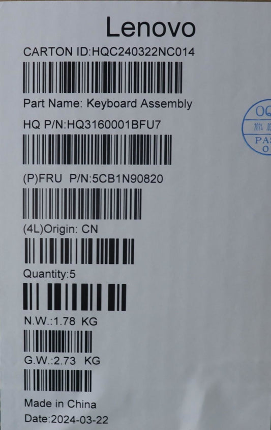 Lenovo Upper Case ASM BEL H 83D3 ARGY 5CB1N90820