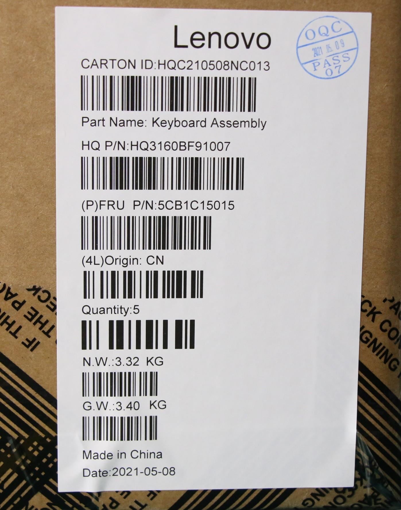 Lenovo Yoga 7-13ACN05 Keyboard Palmrest Top Cover US Grey 5CB1C15015