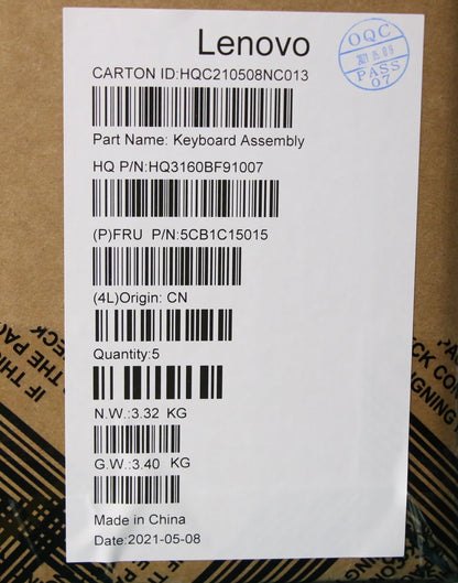 Lenovo Yoga 7-13ACN05 Keyboard Palmrest Top Cover US Grey 5CB1C15015