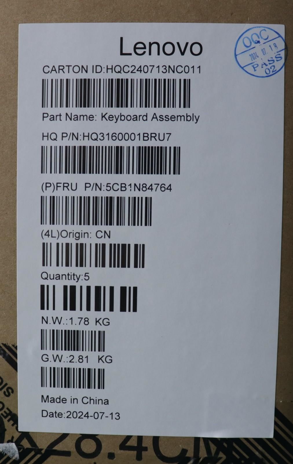 Lenovo Upper Case ASM FRA H 83E3 TT PST 5CB1N84764