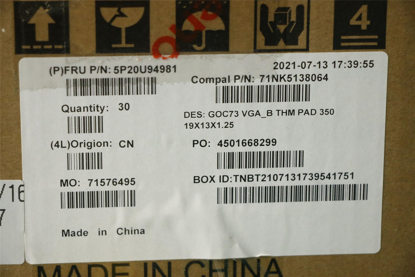 Lenovo T-FLEX_350_19X13X1.25MM,Laird 5P20U94981