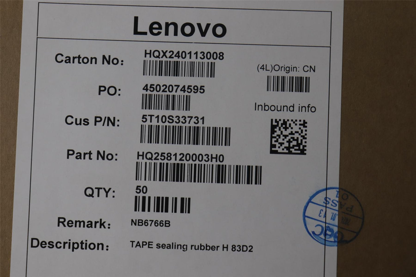Lenovo TAPE sealing rubber H 83D2 5T10S33731