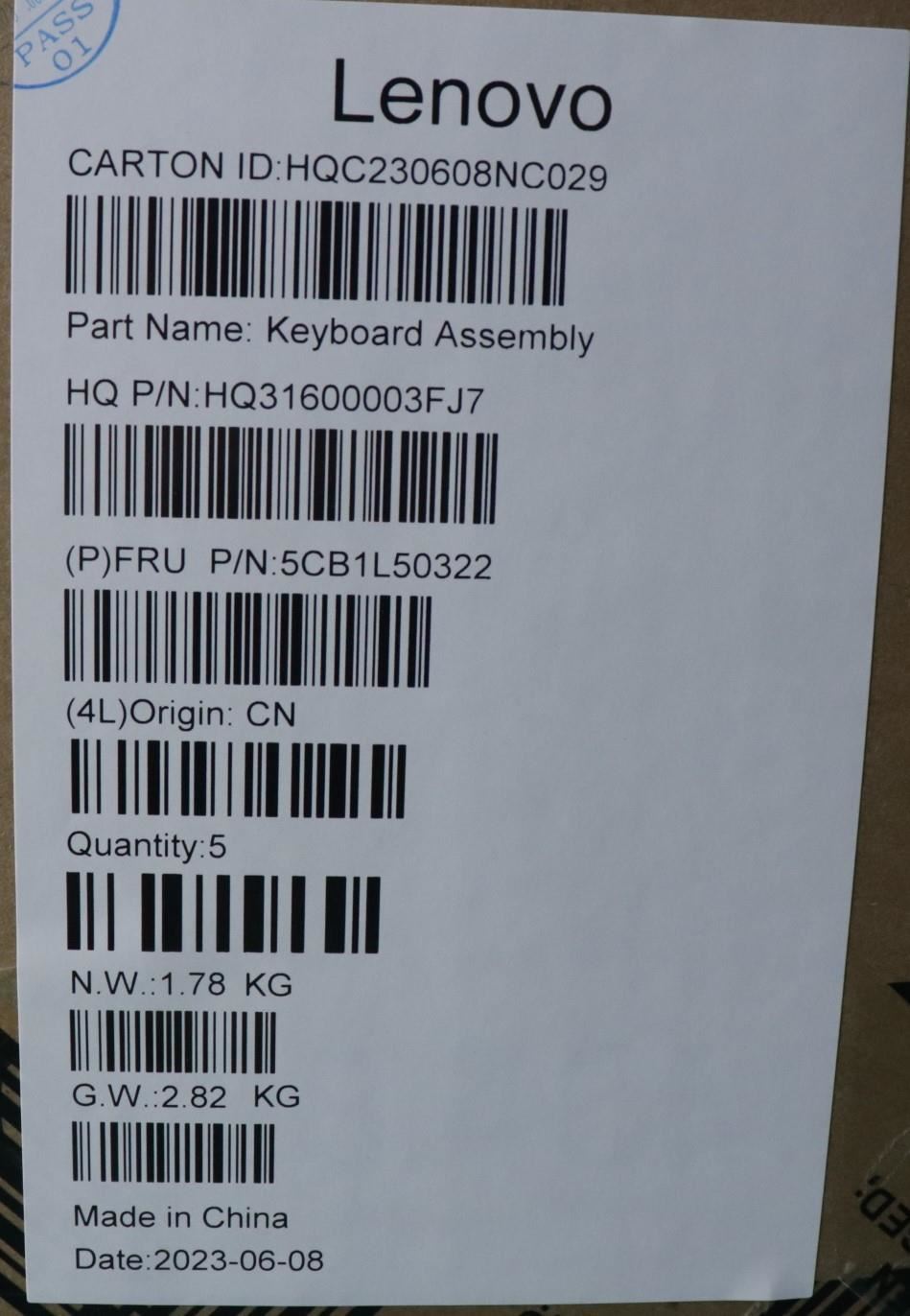 Lenovo Upper Case ASM_GER H 83AU TT NPS 5CB1L50322