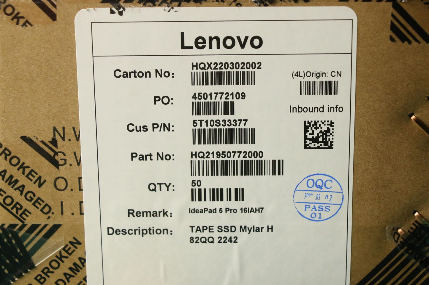 Lenovo TAPE SSD Mylar H 82QQ 2242 5T10S33377