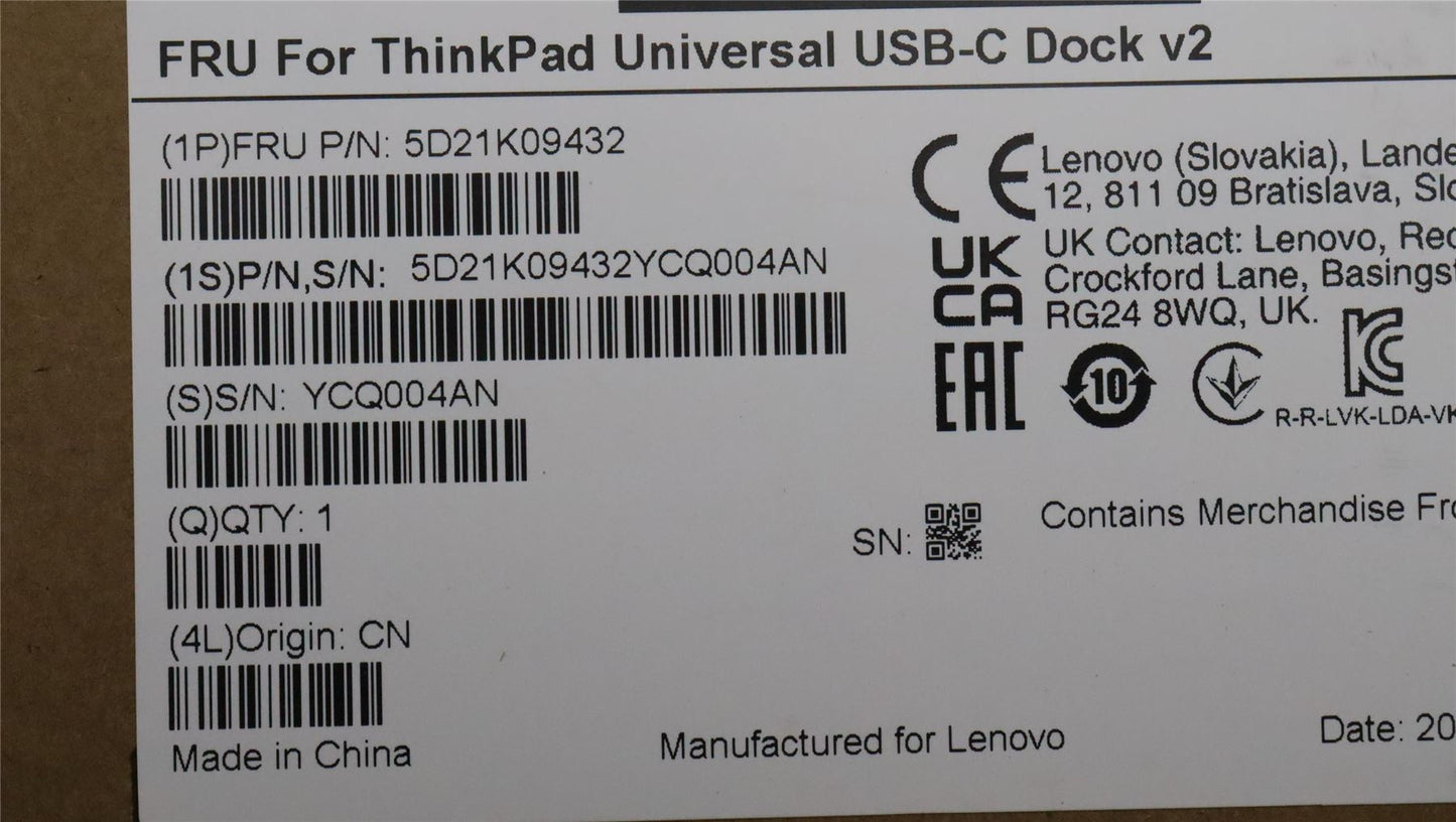Lenovo Dock Universal USB-C Dock v2 Docking Station Black 5D21K09432