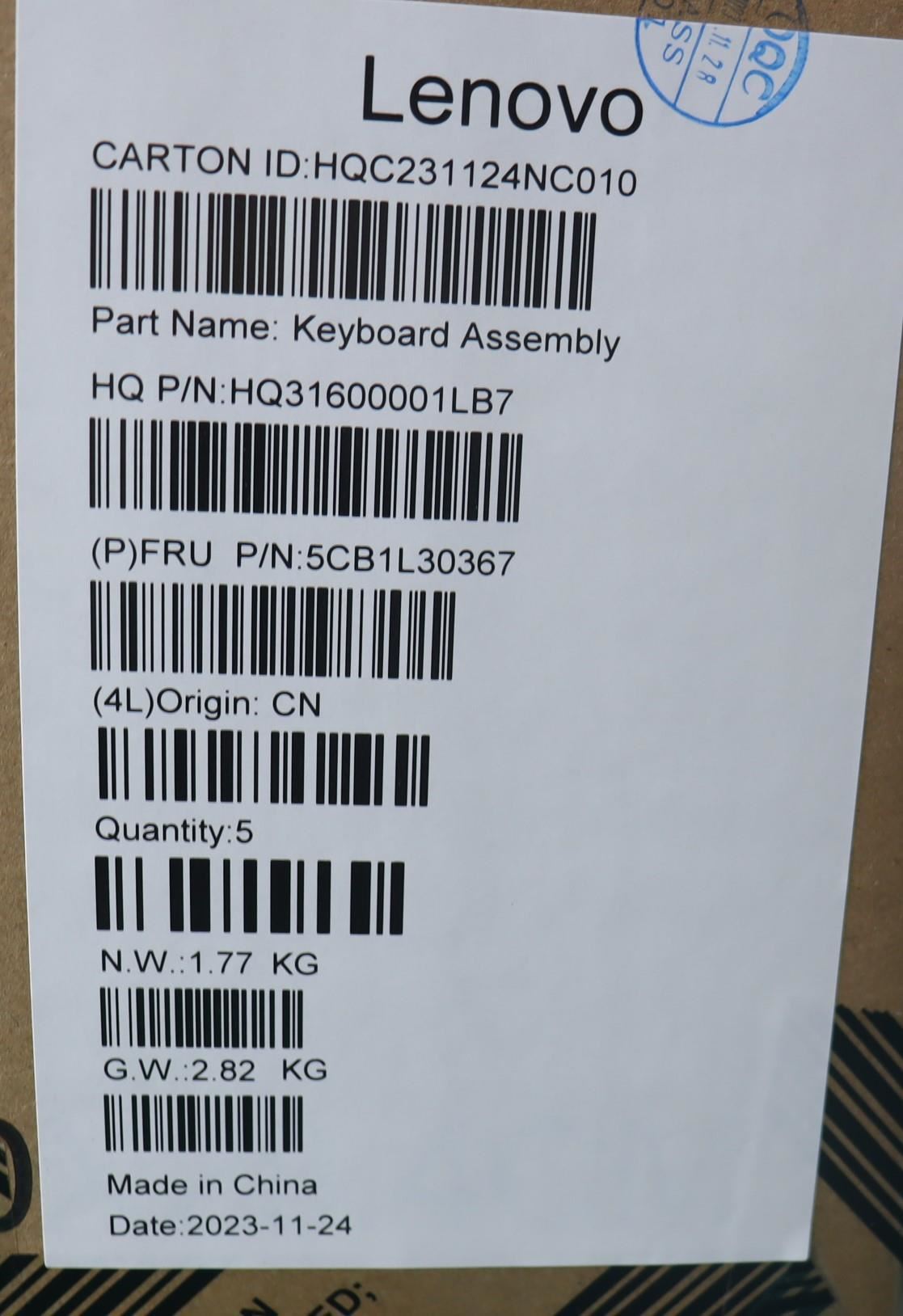 Lenovo Slim IP 3 14M868 Palmrest Cover Touchpad Keyboard US Europe 5CB1L30367