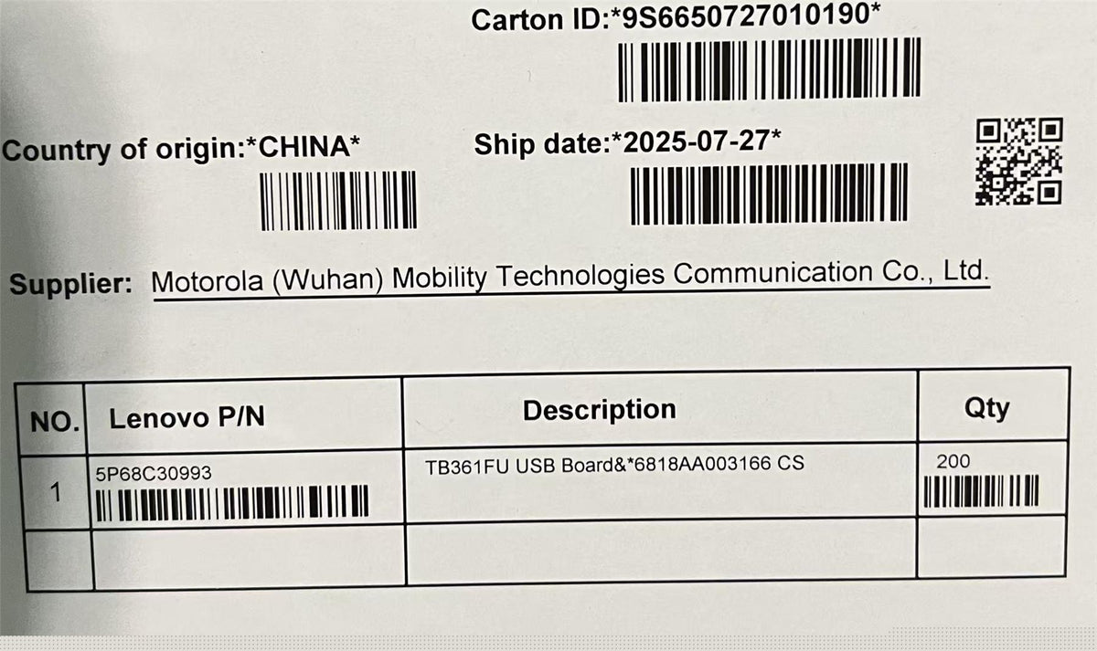 Lenovo TB361FU Board&*6818AA003166 CS USB Board 5P68C30993