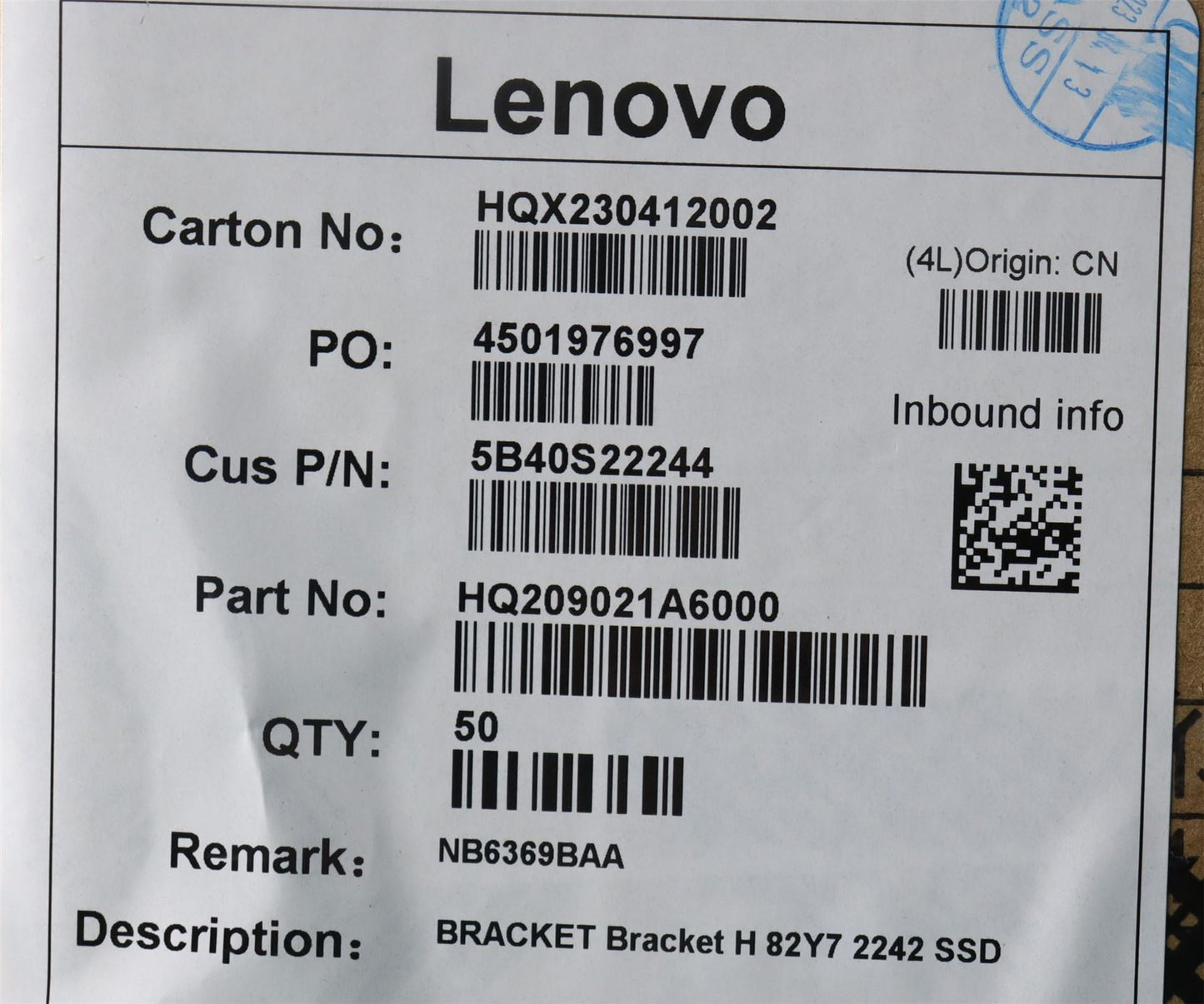 Lenovo Bracket H 82Y7 2242 SSD 5B40S22244