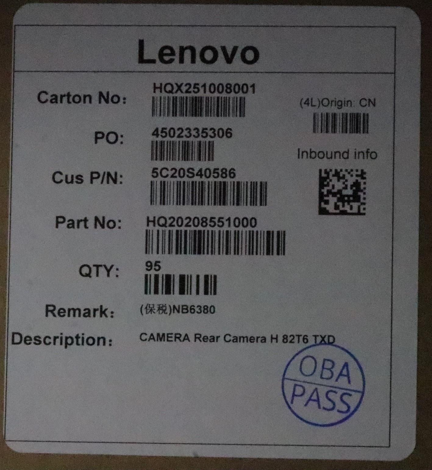Lenovo Rear Camera H 82T6 TXD 5C20S40586
