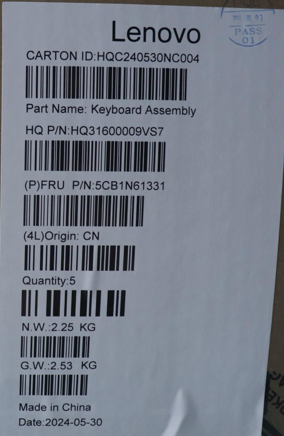 Lenovo Upper Case ASM_POR H83DR LG GY 5CB1N61331