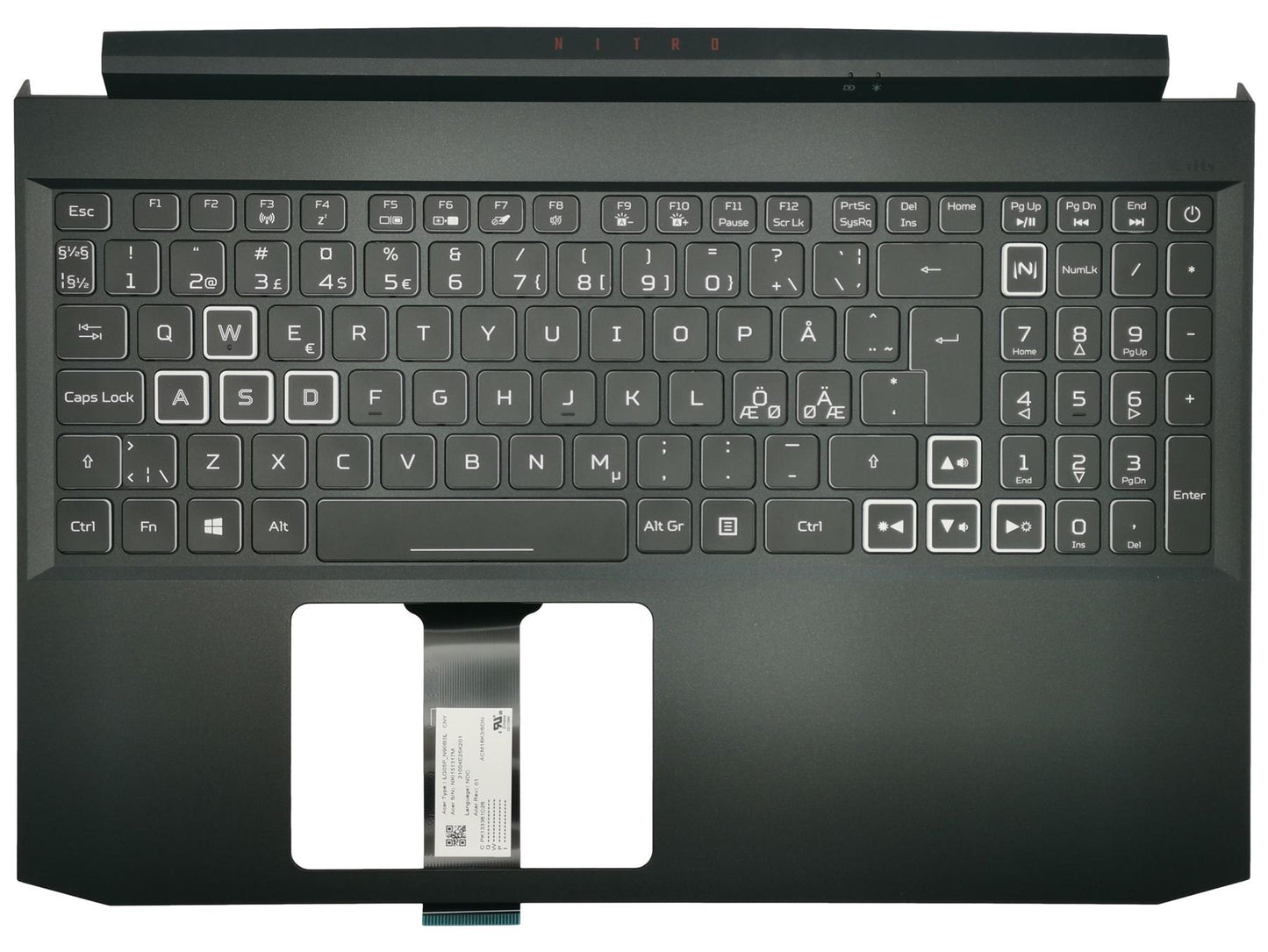 Acer Aspire Nitro AN515-55 Palmrest Cover Keyboard Nordic Black 6B.Q7KN2.090